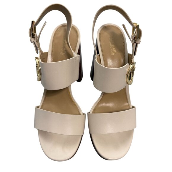 Michael Kors Shoes Womens 9 Ivory Leather Retro Platform Sandal Adjustable SG21L - Picture 2 of 10